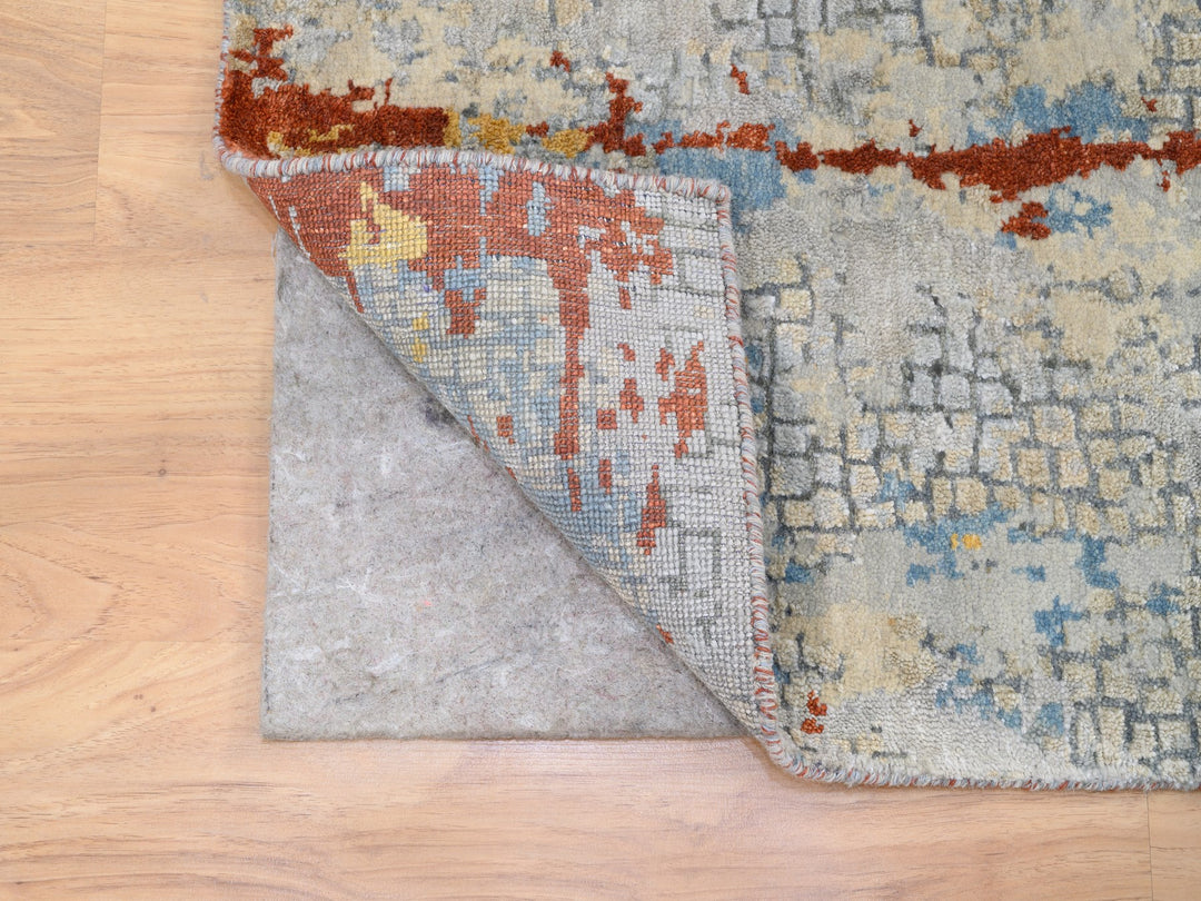 2'6" x 5'10" New Hand Knotted Grey Wool & Silk Runner Oriental Rug - MOA10262111