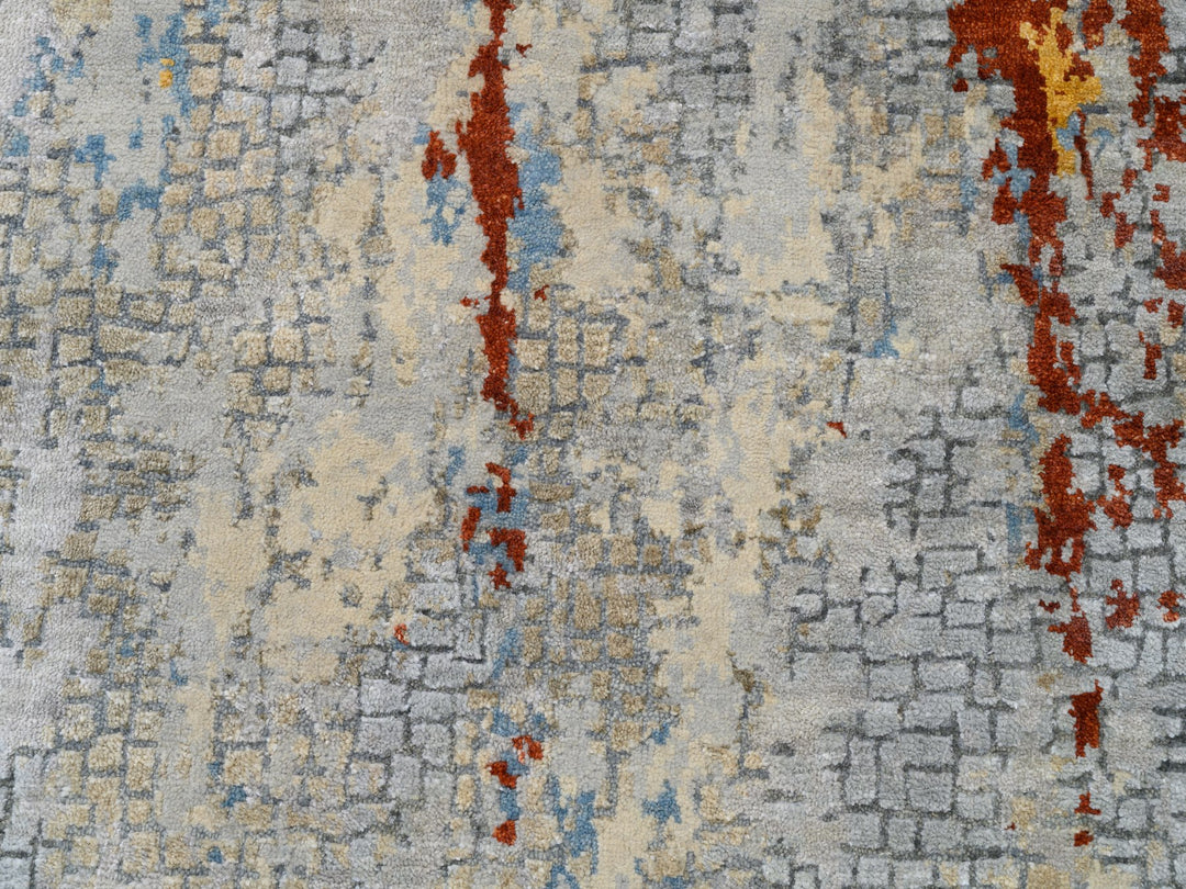 2'6" x 5'10" New Hand Knotted Grey Wool & Silk Runner Oriental Rug - MOA10262111