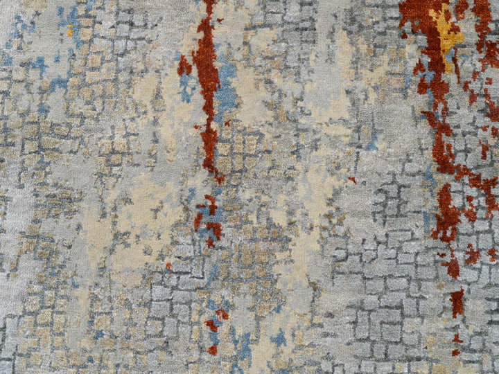 2'6" x 5'10" New Hand Knotted Grey Wool & Silk Runner Oriental Rug - MOA10262111