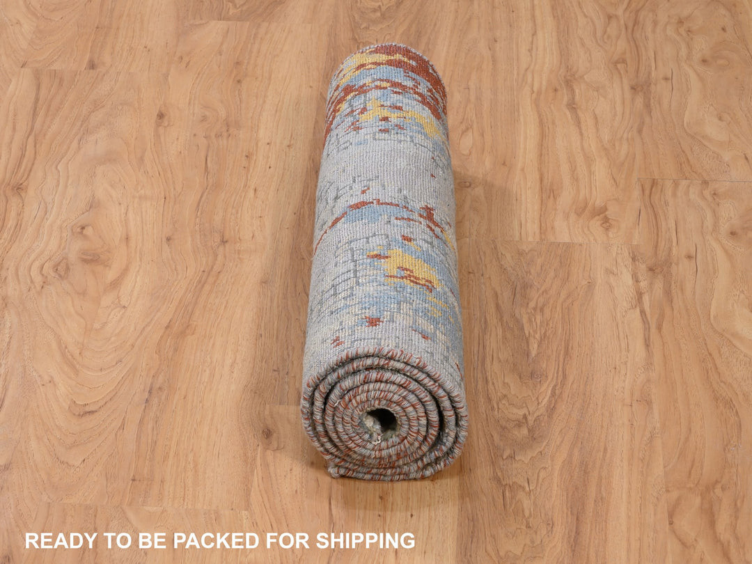 2'6" x 5'10" New Hand Knotted Grey Wool & Silk Runner Oriental Rug - MOA10262111
