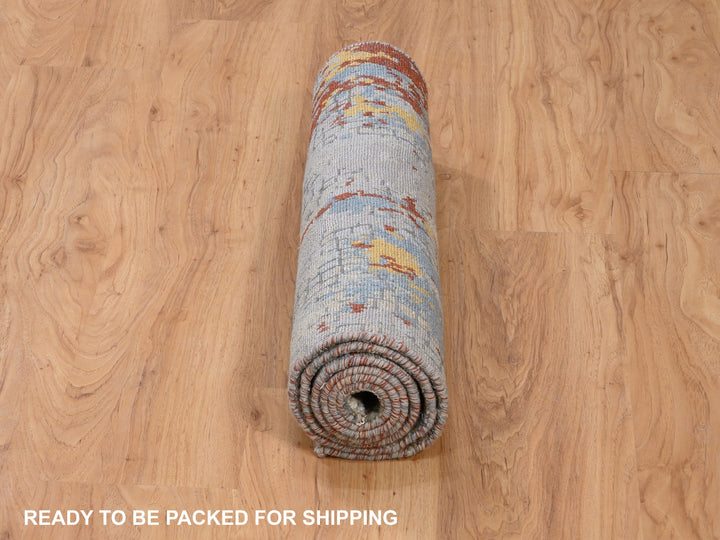 2'6" x 5'10" New Hand Knotted Grey Wool & Silk Runner Oriental Rug - MOA10262111