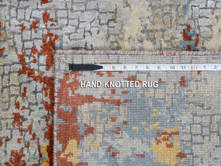 2'6" x 5'10" New Hand Knotted Grey Wool & Silk Runner Oriental Rug - MOA10262111