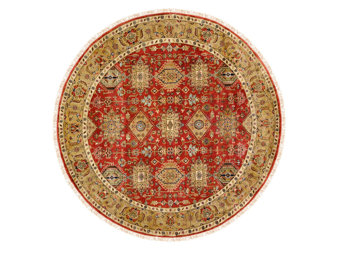 7'9" x 7'9" New Hand Knotted Red Wool Round Oriental Rug - MOA10262132