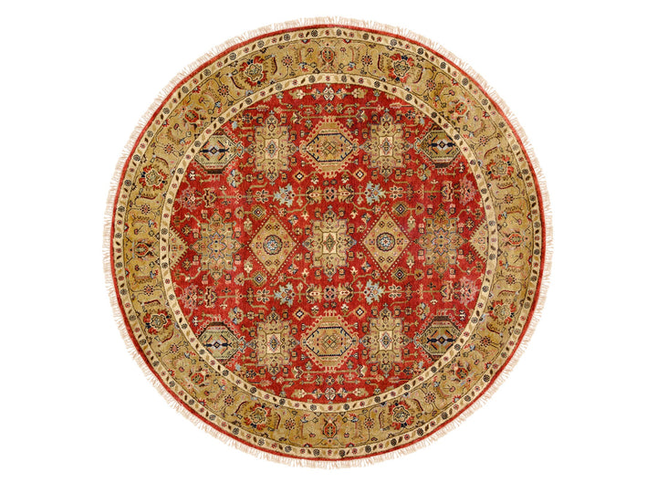 7'9" x 7'9" New Hand Knotted Red Wool Round Oriental Rug - MOA10262132