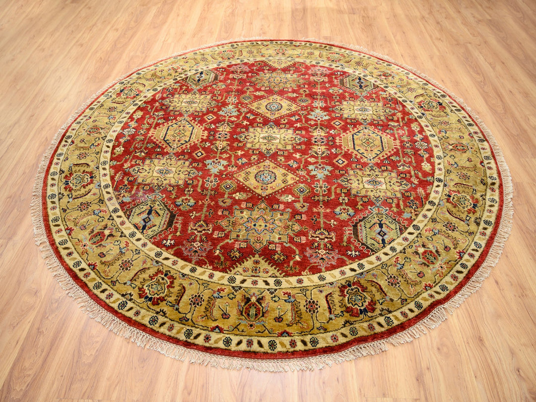 7'9" x 7'9" New Hand Knotted Red Wool Round Oriental Rug - MOA10262132
