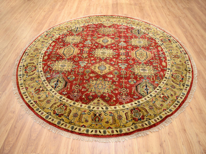 7'9" x 7'9" New Hand Knotted Red Wool Round Oriental Rug - MOA10262132
