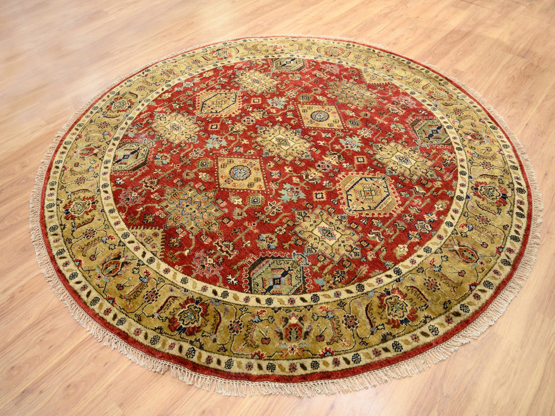 7'9" x 7'9" New Hand Knotted Red Wool Round Oriental Rug - MOA10262132