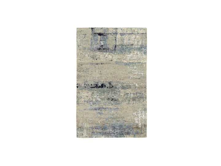 3'0" x 5'1" New Hand Knotted Ivory Wool & Silk Rectangle Oriental Rug - MOA10262154