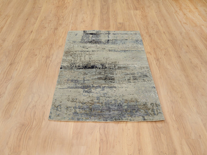 3'0" x 5'1" New Hand Knotted Ivory Wool & Silk Rectangle Oriental Rug - MOA10262154
