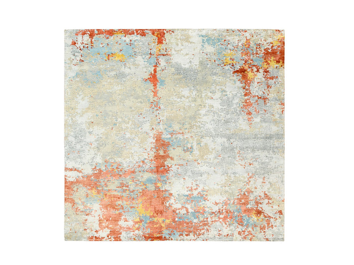 9'9" x 9'10" New Hand Knotted Grey Wool & Silk Square Oriental Rug - MOA10262156