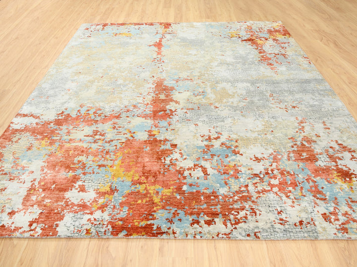 9'9" x 9'10" New Hand Knotted Grey Wool & Silk Square Oriental Rug - MOA10262156