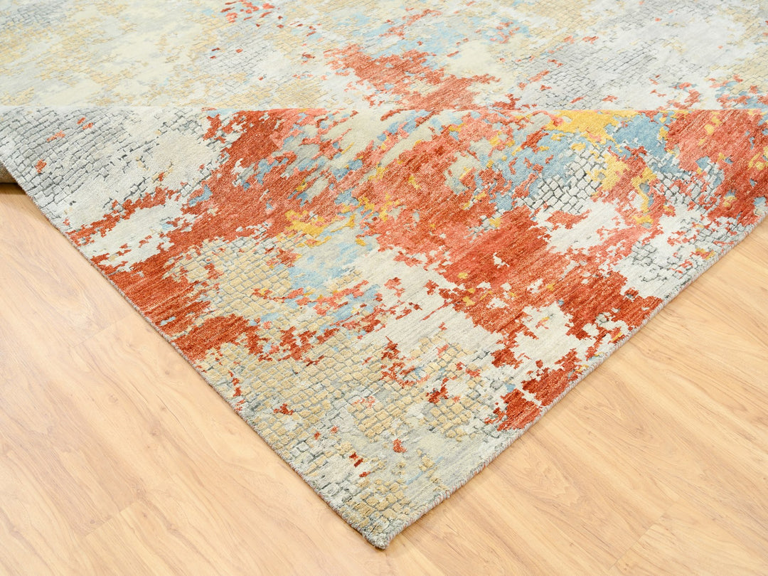 9'9" x 9'10" New Hand Knotted Grey Wool & Silk Square Oriental Rug - MOA10262156