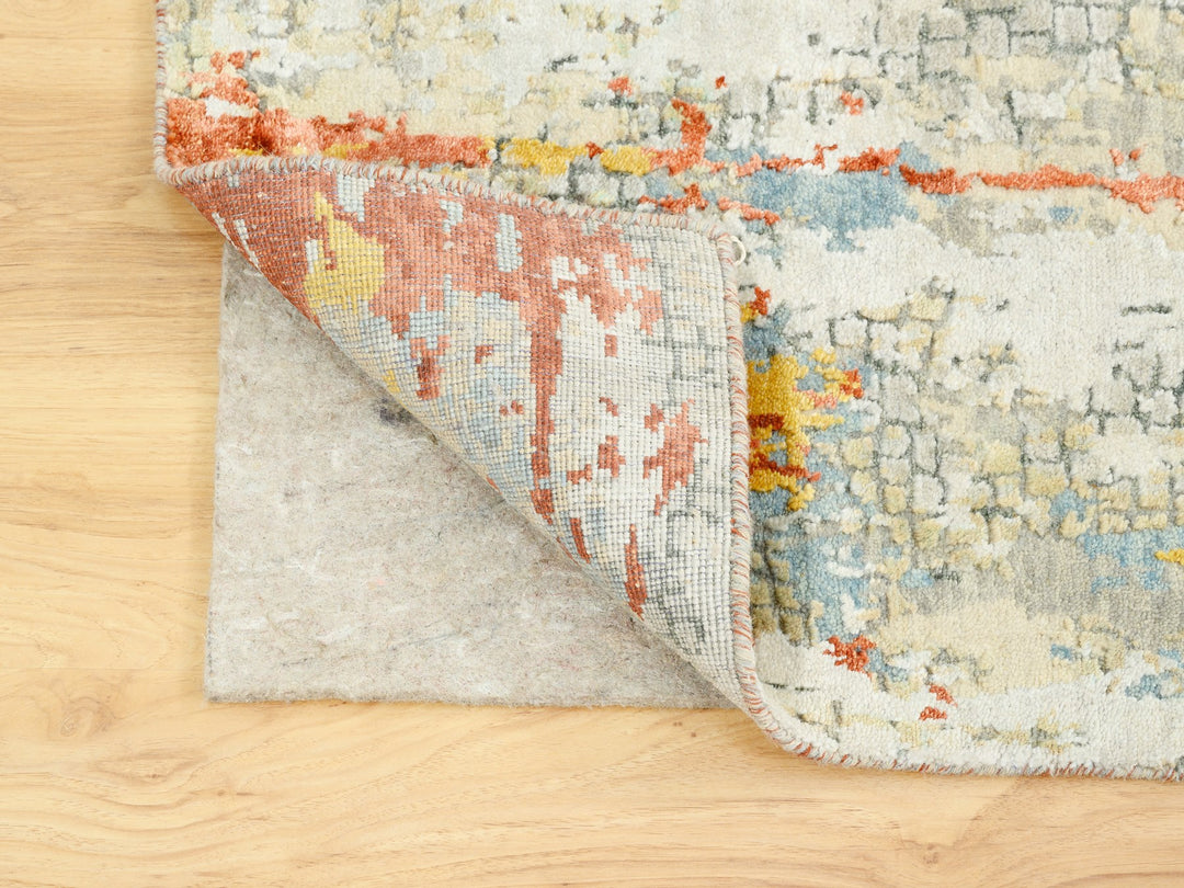 4'1" x 12'0" New Hand Knotted Orange Wool & Silk Runner Oriental Rug - MOA10262158