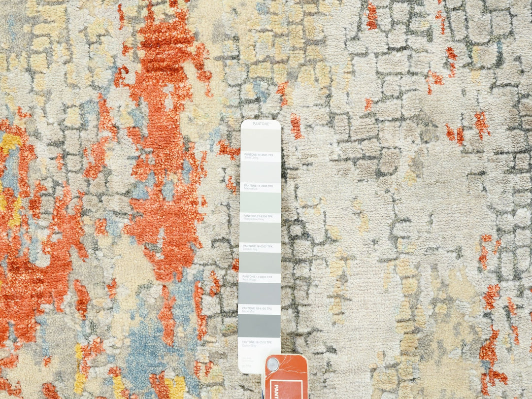 4'1" x 12'0" New Hand Knotted Orange Wool & Silk Runner Oriental Rug - MOA10262158