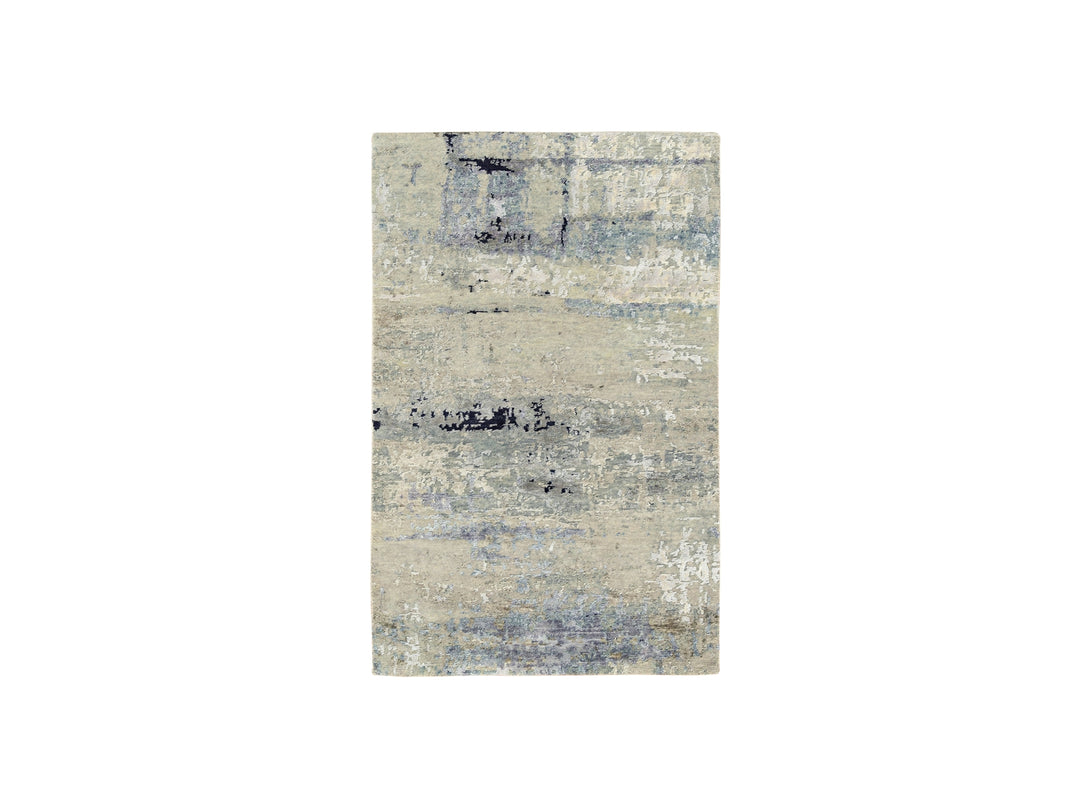 3'0" x 5'0" New Hand Knotted Ivory Wool & Silk Rectangle Oriental Rug - MOA10262167