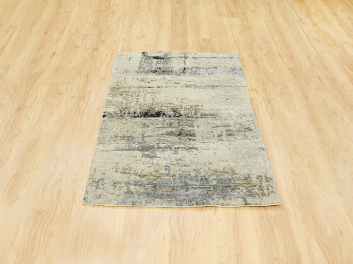3'0" x 5'0" New Hand Knotted Ivory Wool & Silk Rectangle Oriental Rug - MOA10262167