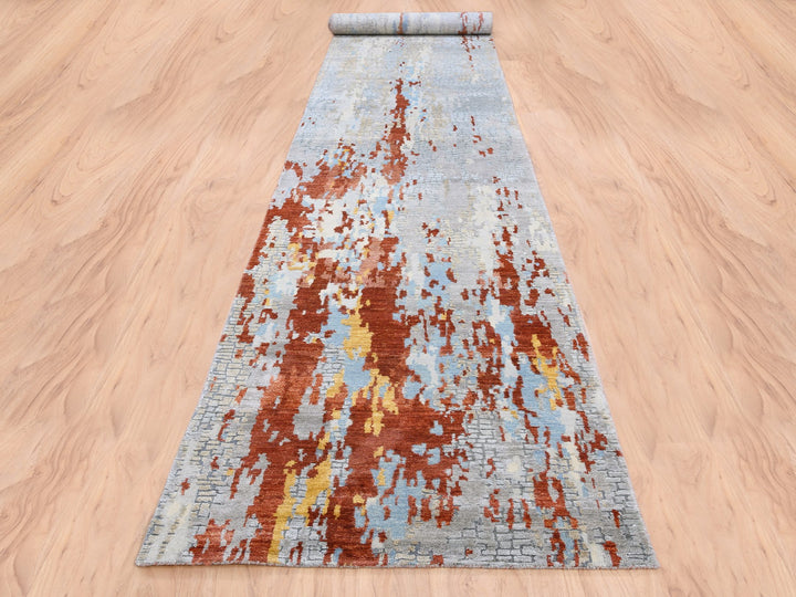 2'7" x 20'0" New Hand Knotted Orange Wool & Silk Runner Oriental Rug - MOA10262172