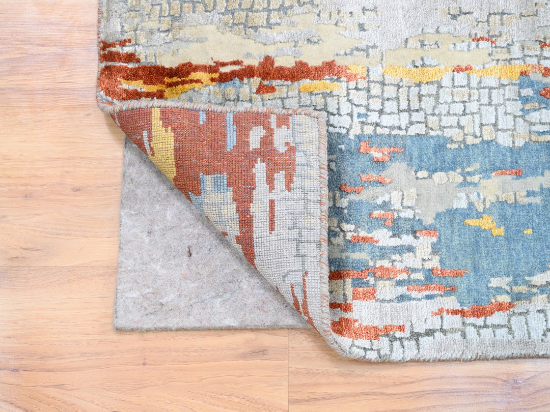 2'7" x 20'0" New Hand Knotted Grey Wool & Silk Runner Oriental Rug - MOA10262172