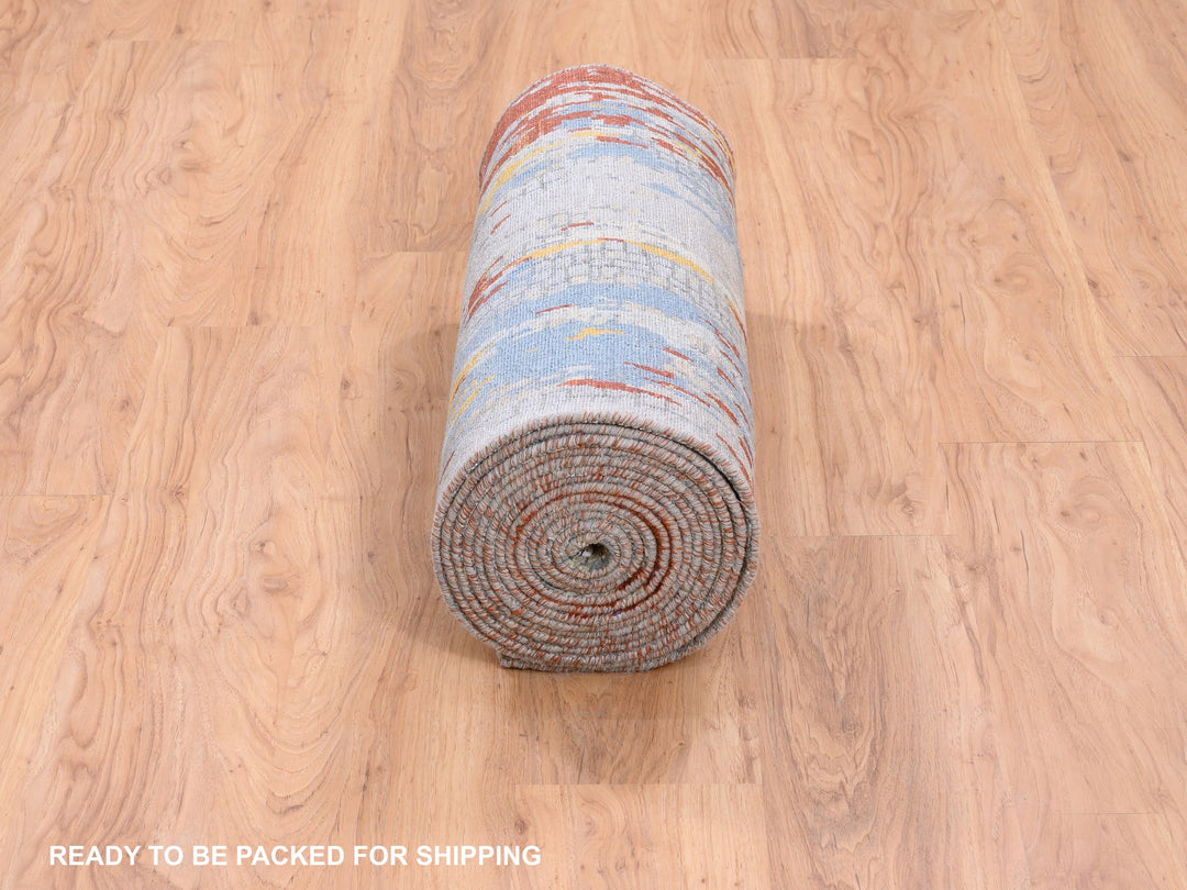 2'7" x 20'0" New Hand Knotted Grey Wool & Silk Runner Oriental Rug - MOA10262172