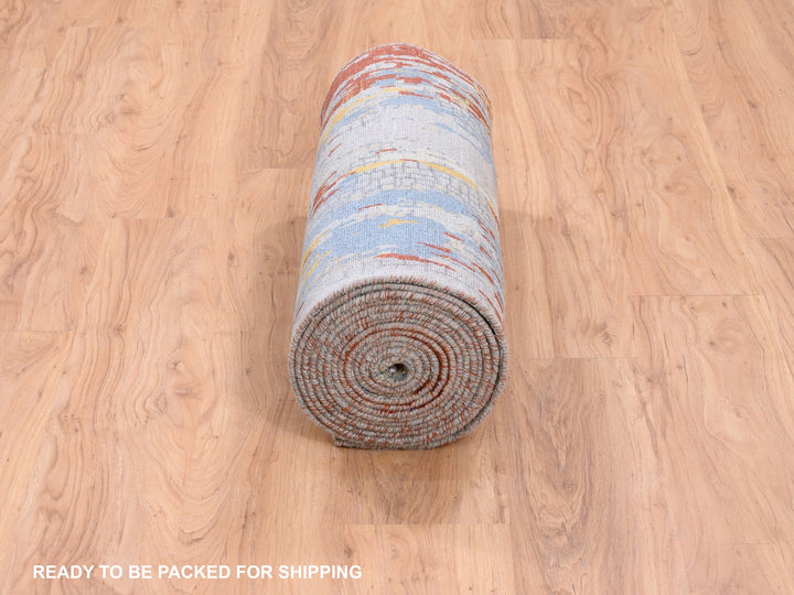 2'7" x 20'0" New Hand Knotted Grey Wool & Silk Runner Oriental Rug - MOA10262172