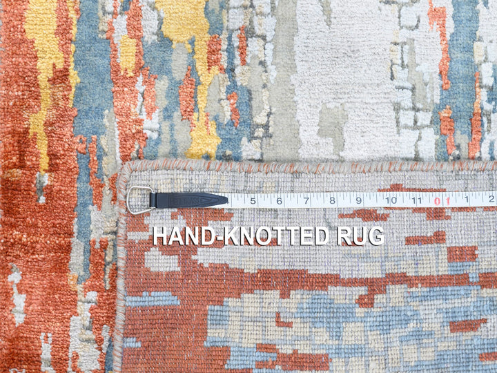 2'7" x 20'0" New Hand Knotted Orange Wool & Silk Runner Oriental Rug - MOA10262172