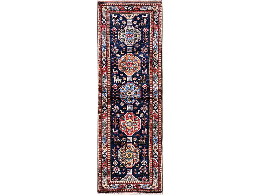 2'9" x 8'4" New Hand Knotted Blue Wool Runner Oriental Rug - MOA102621