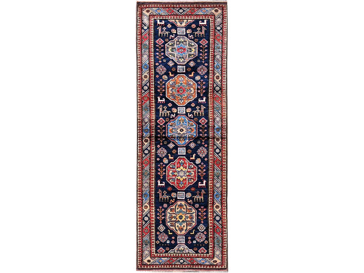 2'9" x 8'4" New Hand Knotted Blue Wool Runner Oriental Rug - MOA102621