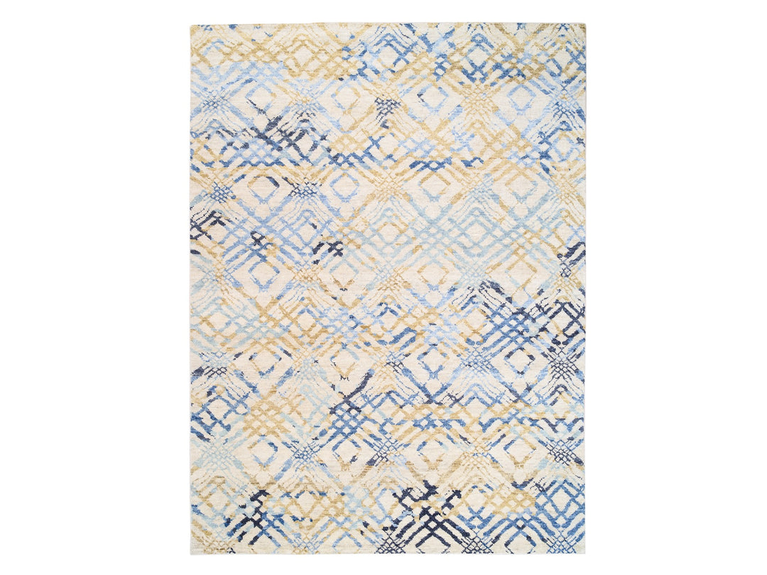 9'0" x 12'0" New Hand Knotted Ivory Wool Rectangle Oriental Rug - MOA10262219
