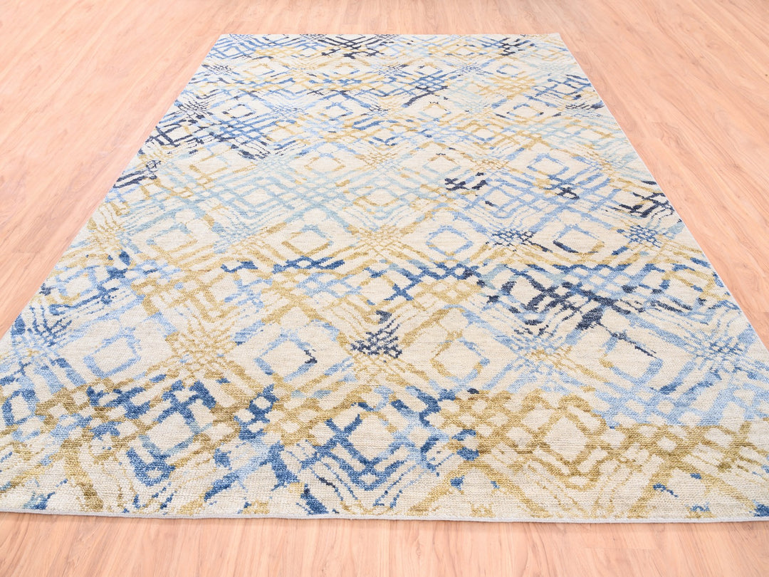 9'0" x 12'0" New Hand Knotted Ivory Wool Rectangle Oriental Rug - MOA10262219