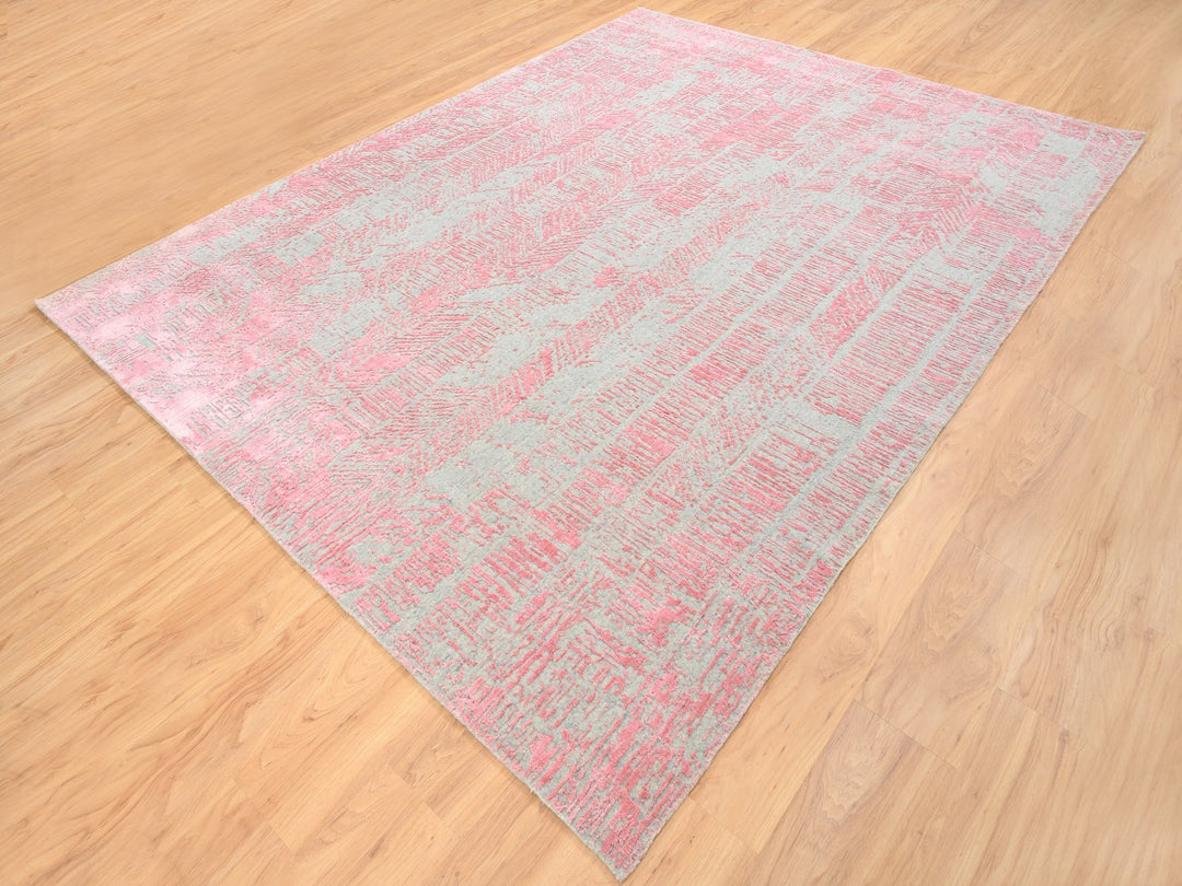 7'10" x 10'1" New Hand Loomed Grey Wool & Silk Rectangle Oriental Rug - MOA10262257