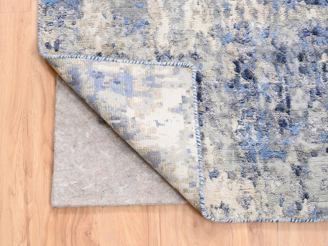 3'10" x 10'3" New Hand Knotted Blue Wool & Silk Runner Oriental Rug - MOA10262260