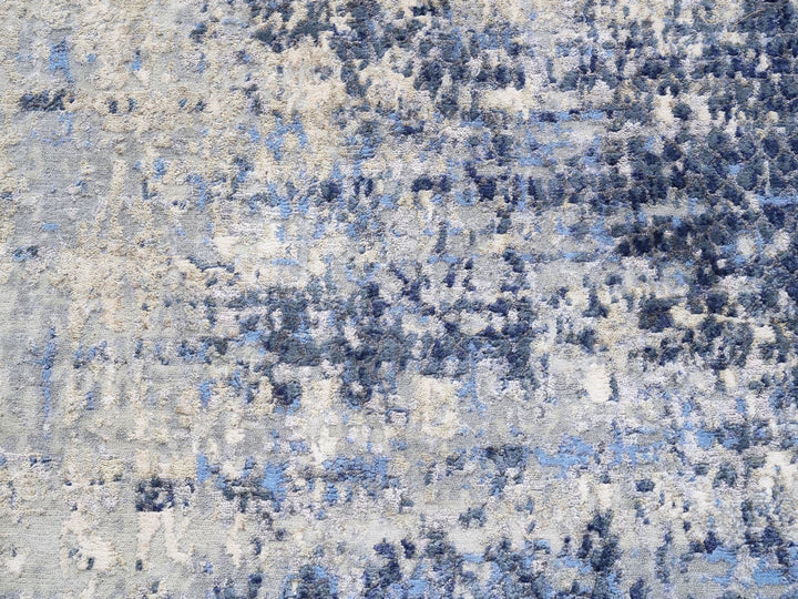 3'10" x 10'3" New Hand Knotted Blue Wool & Silk Runner Oriental Rug - MOA10262260