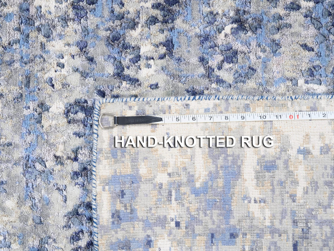 3'10" x 10'3" New Hand Knotted Blue Wool & Silk Runner Oriental Rug - MOA10262260