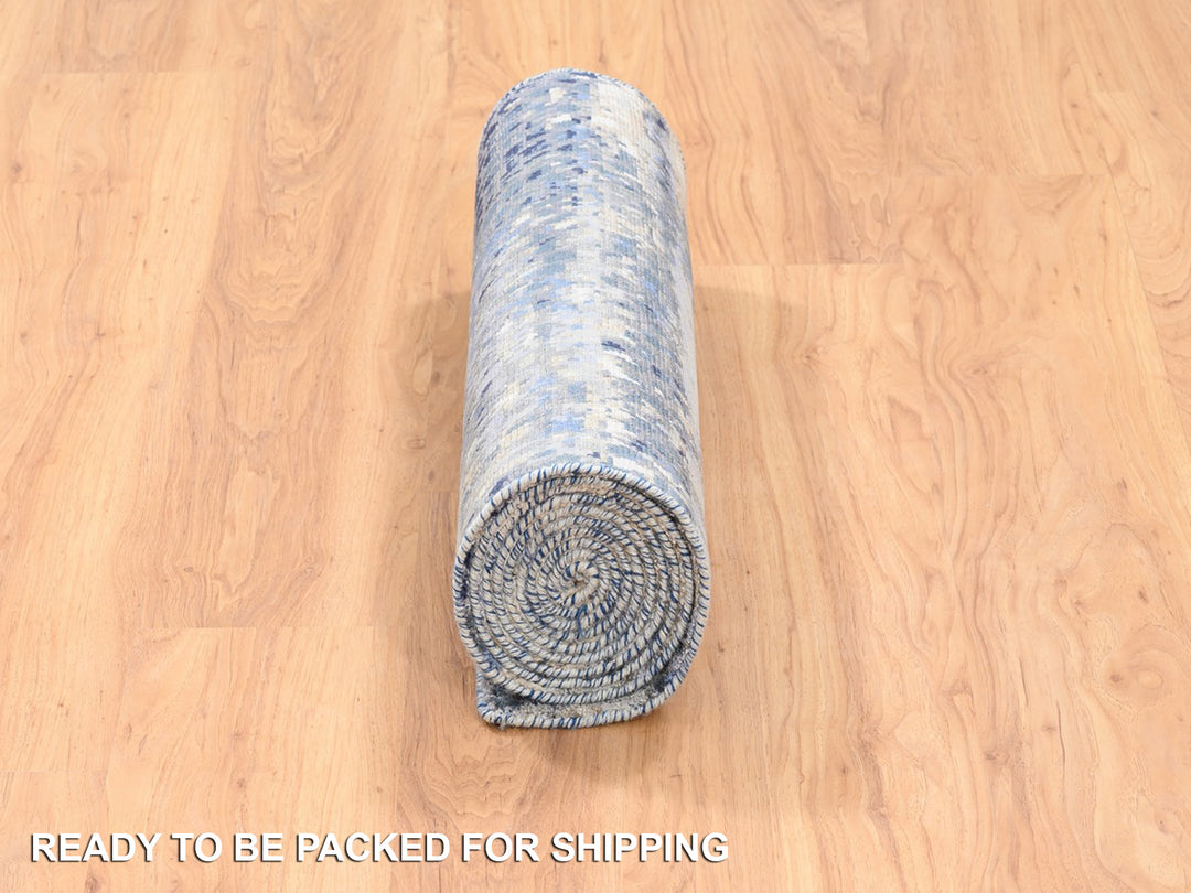 2'5" x 10'0" New Hand Knotted Blue Wool & Silk Runner Oriental Rug - MOA10262262