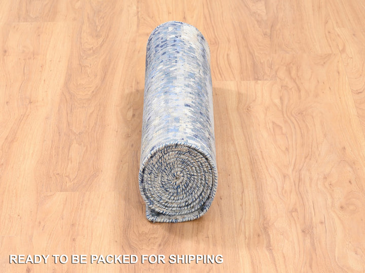 2'5" x 10'0" New Hand Knotted Blue Wool & Silk Runner Oriental Rug - MOA10262262