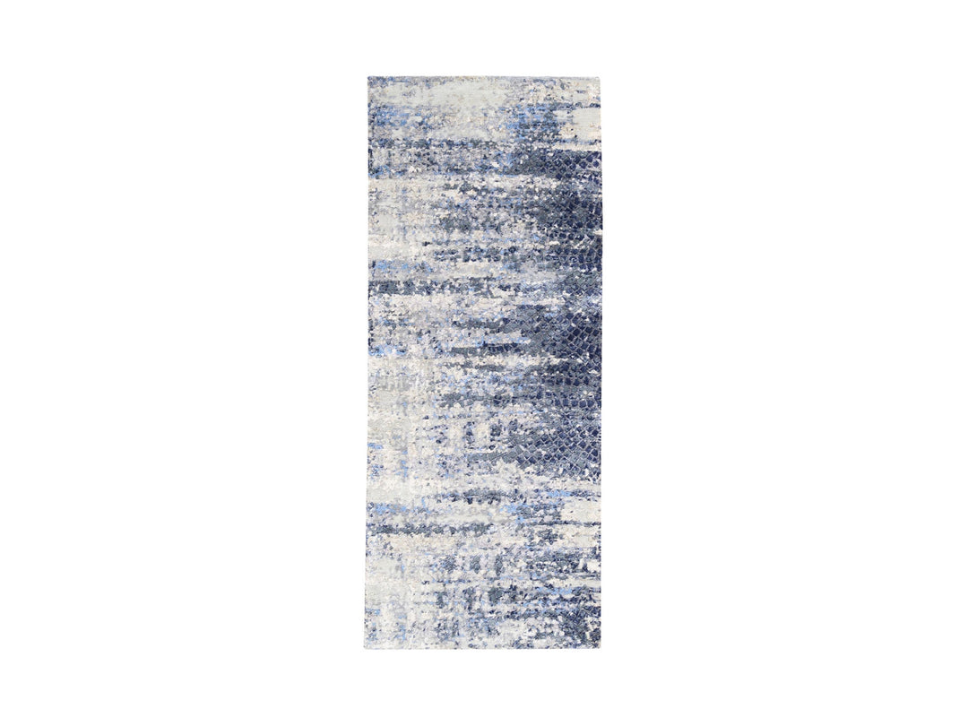 2'5" x 6'1" New Hand Knotted Blue Wool & Silk Runner Oriental Rug - MOA10262263