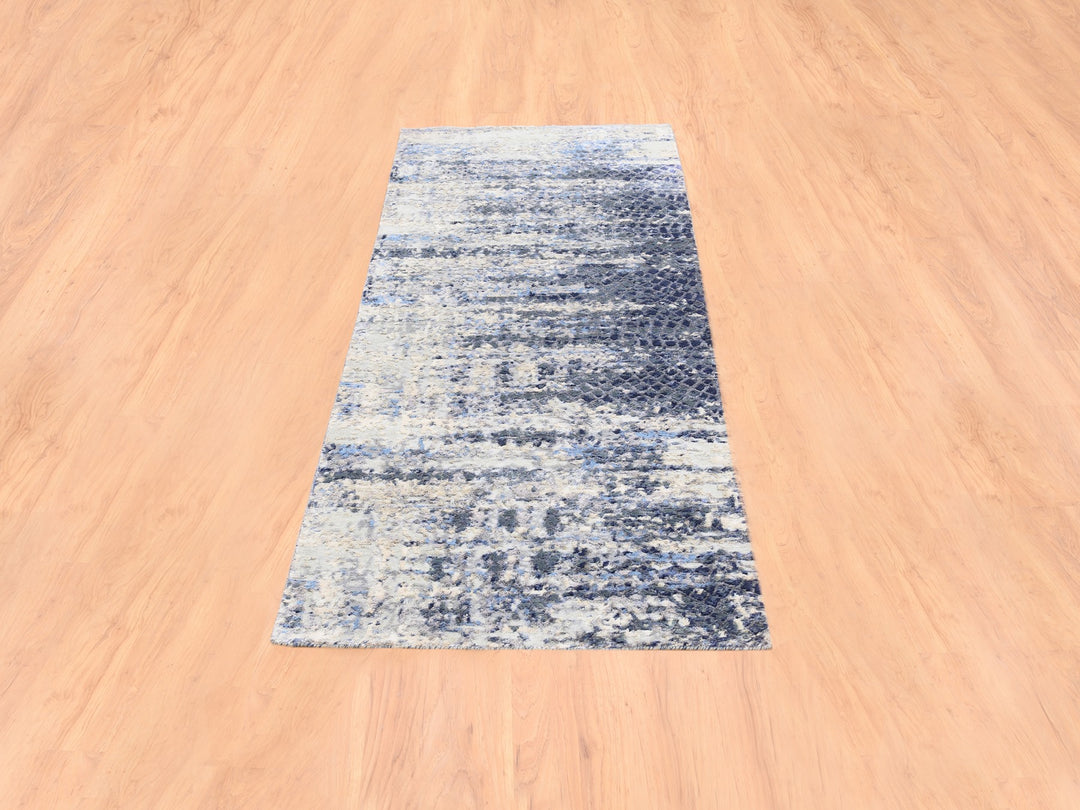 2'5" x 6'1" New Hand Knotted Blue Wool & Silk Runner Oriental Rug - MOA10262263