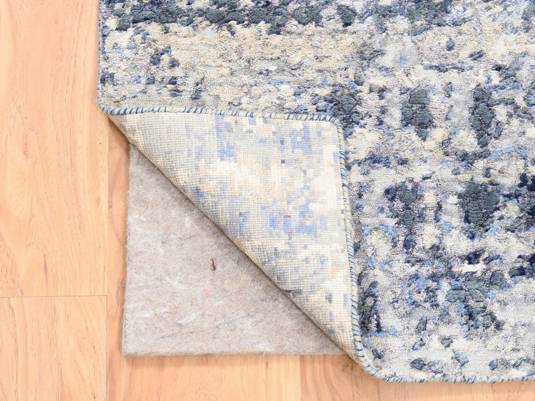 2'5" x 6'1" New Hand Knotted Blue Wool & Silk Runner Oriental Rug - MOA10262263