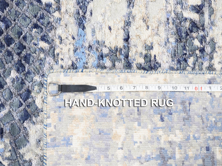 2'5" x 6'1" New Hand Knotted Blue Wool & Silk Runner Oriental Rug - MOA10262263