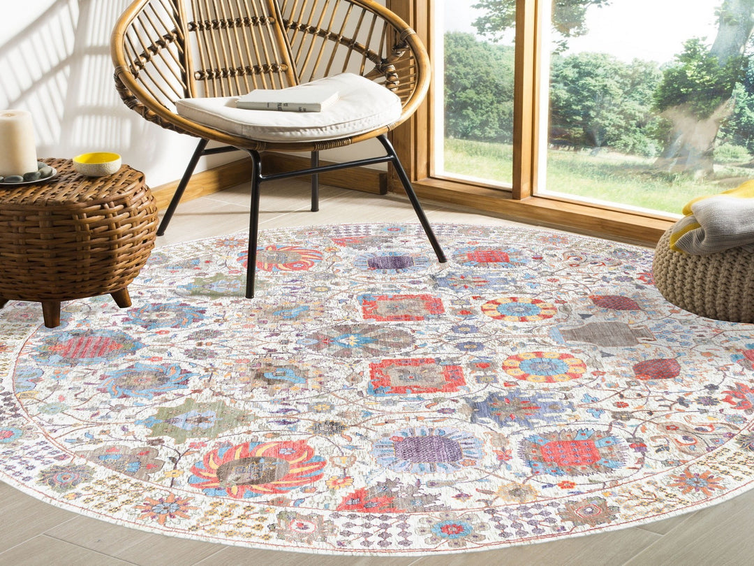 10'1" x 10'0" New Hand Knotted Ivory Wool & Silk Round Oriental Rug - MOA10262272
