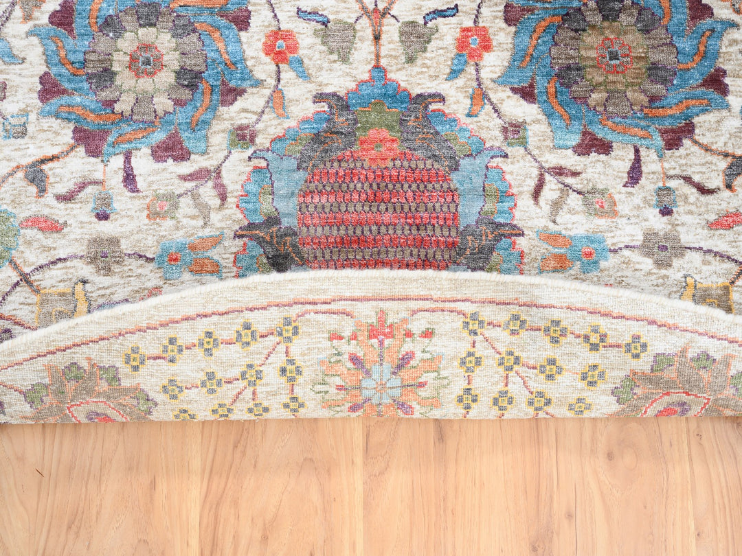 10'1" x 10'0" New Hand Knotted Ivory Wool & Silk Round Oriental Rug - MOA10262272