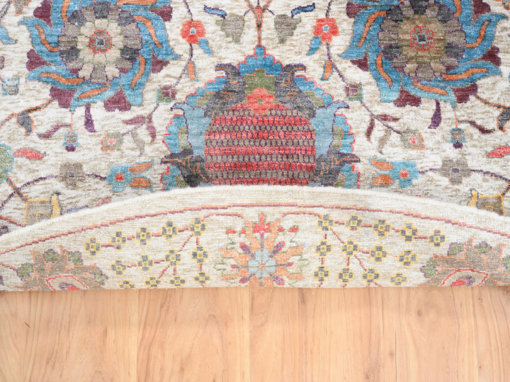 10'1" x 10'0" New Hand Knotted Ivory Wool & Silk Round Oriental Rug - MOA10262272