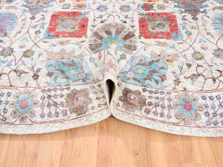 10'1" x 10'0" New Hand Knotted Ivory Wool & Silk Round Oriental Rug - MOA10262272