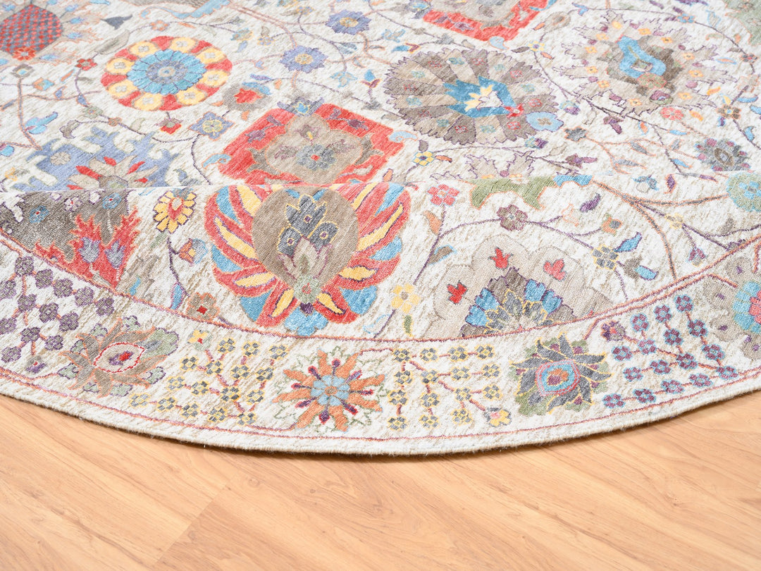 10'1" x 10'0" New Hand Knotted Ivory Wool & Silk Round Oriental Rug - MOA10262272