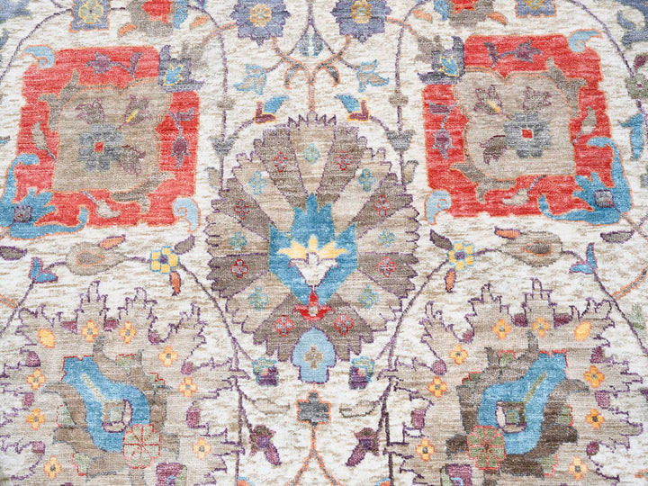 10'1" x 10'0" New Hand Knotted Ivory Wool & Silk Round Oriental Rug - MOA10262272