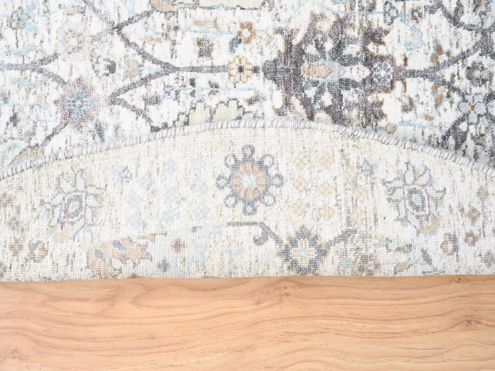 5'0" x 5'1" New Hand Knotted Ivory Wool & Silk Round Oriental Rug - MOA10262286