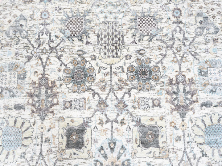 5'0" x 5'1" New Hand Knotted Ivory Wool & Silk Round Oriental Rug - MOA10262286