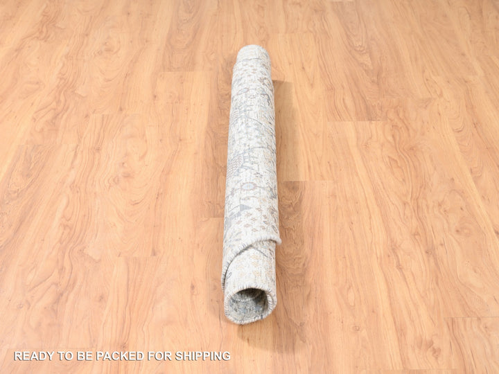 5'0" x 5'1" New Hand Knotted Ivory Wool & Silk Round Oriental Rug - MOA10262286