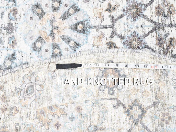 5'0" x 5'1" New Hand Knotted Ivory Wool & Silk Round Oriental Rug - MOA10262286