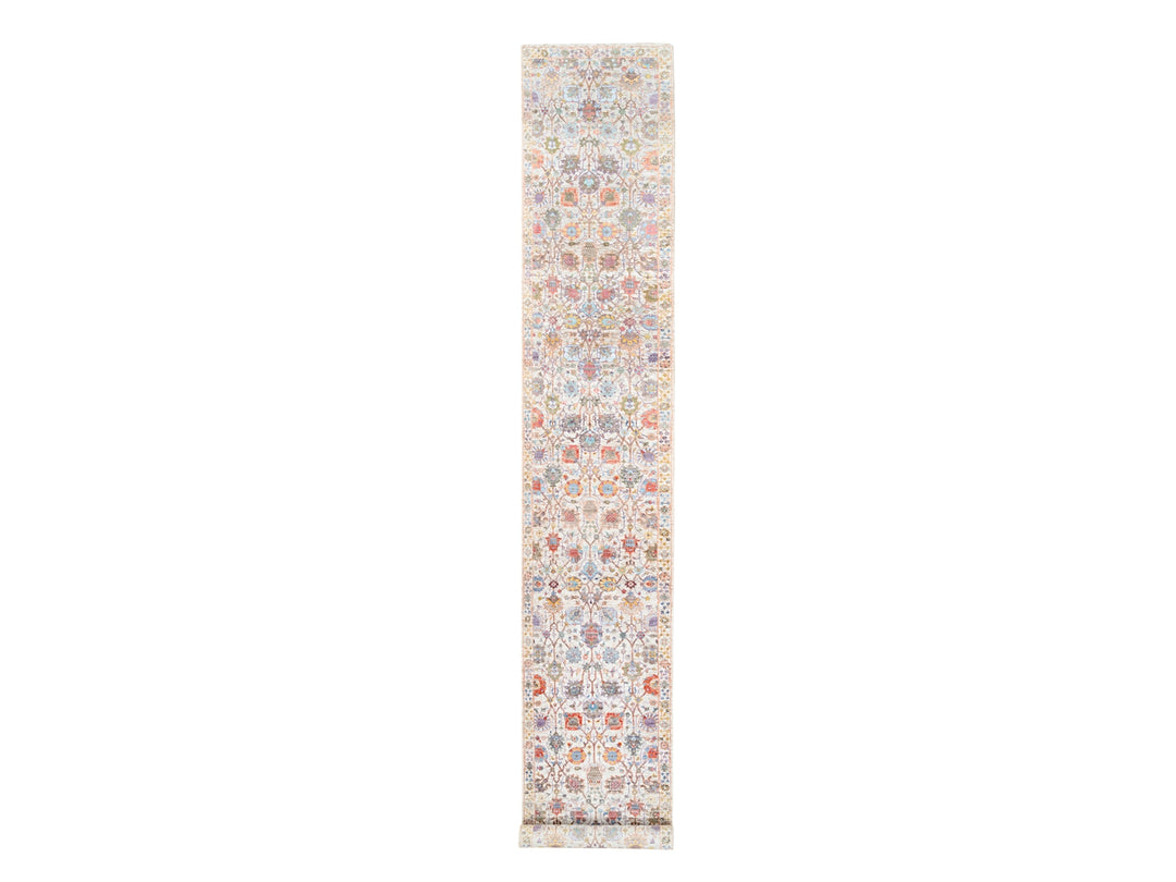 2'6" x 16'1" New Hand Knotted Ivory Wool & Silk Runner Oriental Rug - MOA10262288